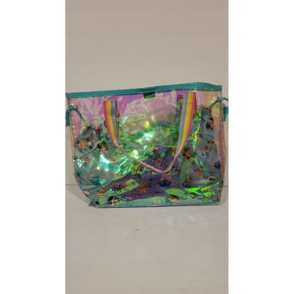 Disney Beach Bag Clear Polyvinyl Outer Bag w/ Teal Drawstring 14" X 11"